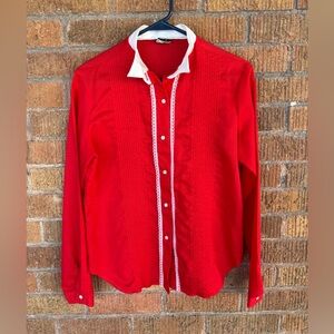 Vintage Women's Red White Lace Trim Western Shirt Romantic Rodeo Cowgirl S USA